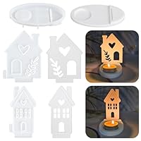 JIANGZHIB 4 Stück Silikonformen Gießformen Häuser Kerzenhalter, 3D Giessform Silikon, Silikonform Haus mit Sockel, Silikonform Kerzenhalter Gießformen Silikon Haus Gips DIY für Deko des Häus