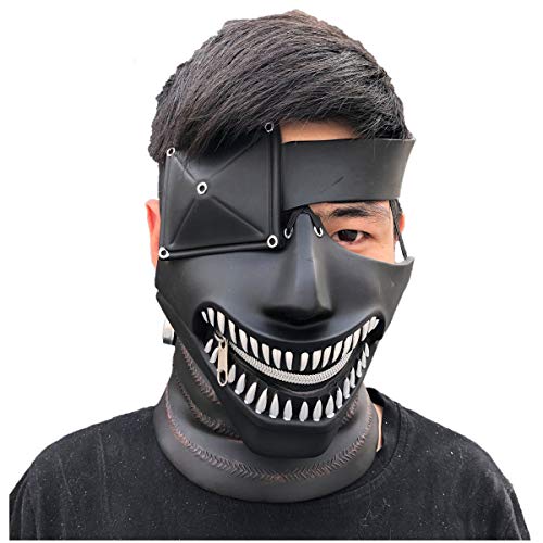 Hpparty Maschera Tokyo Ghoul 3D, Maschera Kaneki Ken in PVC, Puntelli Costume Maschera con Cerniera Regolabile per Halloween Cosplay Nero