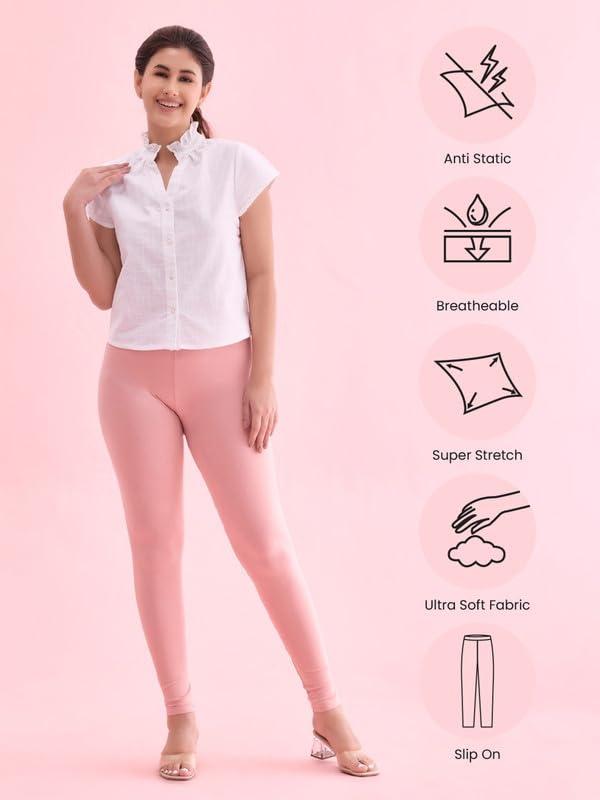 Image of GO COLORS Soft Cotton Stretch Ankle Length Leggings for Women | Breathable