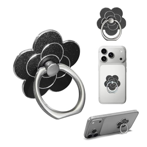Phone-Rings-for-Back-of-Phone-Flower-Cell-Phone-Ring-Holder-Stand-Finger-Kickstand-360-Rotation-Universal-Ring-Grip-Holder-Compatible-with-Smartphones-Mobile-Phone-Case-Accessories-Black Phone Rings for Back of Phone Flower Cell Phone Ring Holder Stand Finger Kickstand 360 Rotation Universal Ring Grip Holder Compatible with Smartphones Mobile Phone Case Accessories (Black) - Image 1