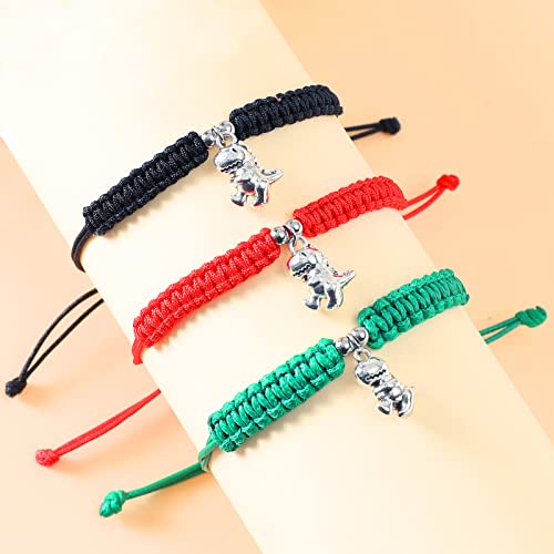 Image of HUJUON Cute Animal Dinosaur Bracelet,Handmade Braided Rope Wax Thread Tyrannosaurus Dinosaur Bracelet Promise Friendship Bracelet Gifts Card