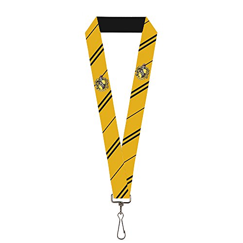 Buckle-Down The Wizarding World of Harry Potter Lanyard, Hufflepuff Crest Stripe Yellow Black, Elastic
