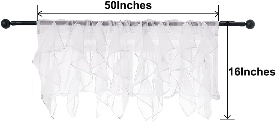 PearAge Ruffled Voile Semi Sheer Curtain Valance, Kitchen Living Room Shabby Chic Ruffle Valance Curtains, Girls Daughters Bedroom Cascade Window Valance Ivory 50x16 Inches