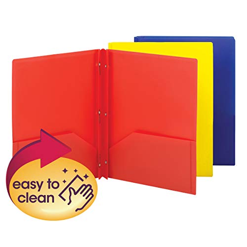 Smead Poly Two-Pocket Folder, Three-Hole Punch Prong Fasteners, Letter Size, Assorted Colors, 3 Per Pack (87738) #TOP2