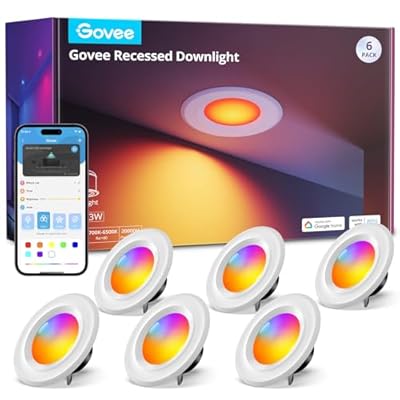 Govee Smart Retrofit Recessed Lighting 6 Inch, Wi-Fi Bluetooth Direct Connect RGBWW Retrofit Can Lights, 65 Scene Modes, Works with Alexa & Google Assistant, 1000 Lumens, 6 Pack