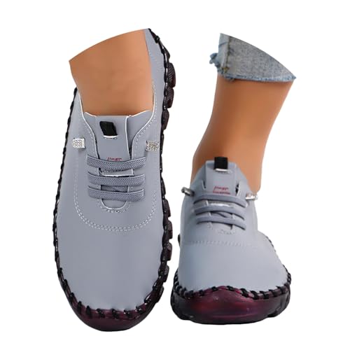 damen laufschuhe 41, Montela Schuhe Damen Barfuss Orthopädische Sneakers Komfortable Lederschuhe Atmungsaktive Wasserdicht Laufschuhe Breite Zehenbox Schlupfschuhe Slip In Barfußschuhe, Grau, 41