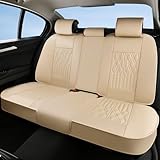 Huidasource Back Seat Covers, Waterproof Faux Leather Rear Split Bench Car Seat Covers, Universal Fit for Most Cars Sedans SUVs Pickups Trucks, Cup Holder Compatible, Beige