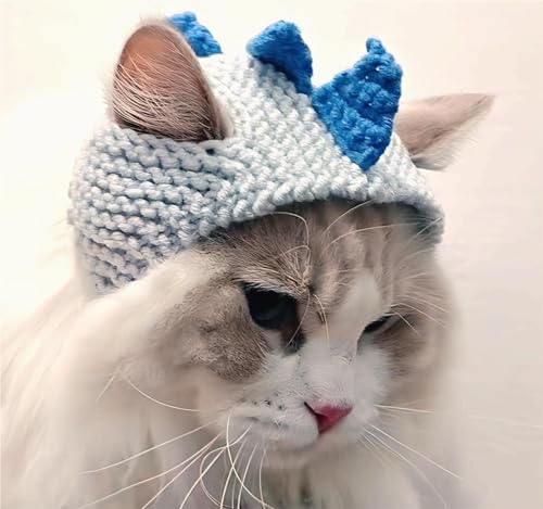 MITOCAPY Handmade Christmas Cat Costume Blue Dinosaur Cat Hat and Dog Hat, Funny Cat Outfit with Adjustable Cord, Knitted Dog Clothes for Small Medium Dogs Cats Dog Birthday Hat,Theme Party,Outoor