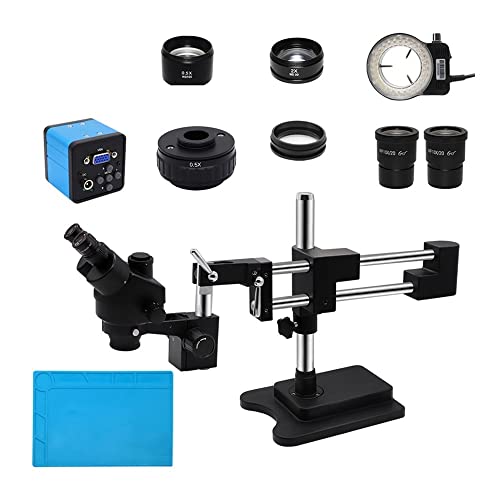 Microscope Double Boom Holder Stand Lab Industrial Zoom Stereo Trinocular Microscope with 38mp VGA Camera 56 LED 0.5X C Mount Lens Adapter(VGA 0.5X Adapter)
