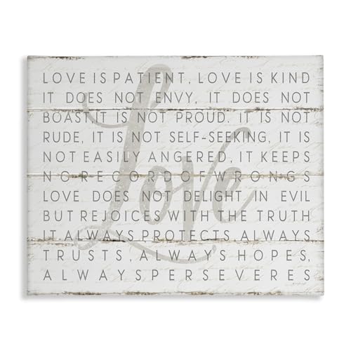 Stupell Industries 'Love Is Patient Grey on White Planked Look', Canvas Art, 30 x 24 Inches, Easy to Hang and Sturdy, Made in USA, by Jennifer Pugh