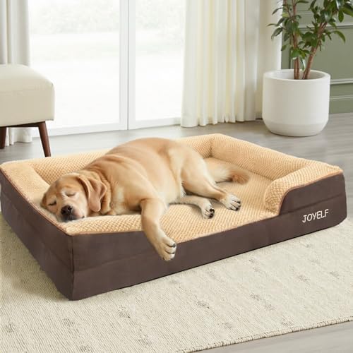 JOYELF Orthopädisches Hundebett für extra große Hunde, Schaumstoff-Sofa-Couch-Bett, wasserdichtes Haustierbett mit abnehmbarem, waschbarem Bezug und rutschfestem Boden für Hunde - Kaffee