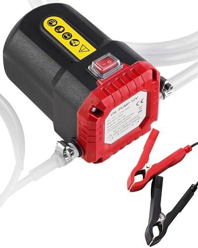 Oil Extractor Pump 12V 60W, Electric Engine Oil Extractor, Oil Transfer Pump for Motor Oil, Gear Oil, ATF, Lube Oil Change, Self-Priming Fluid Transfer Pump for Car, Mower, Jet Ski, Red