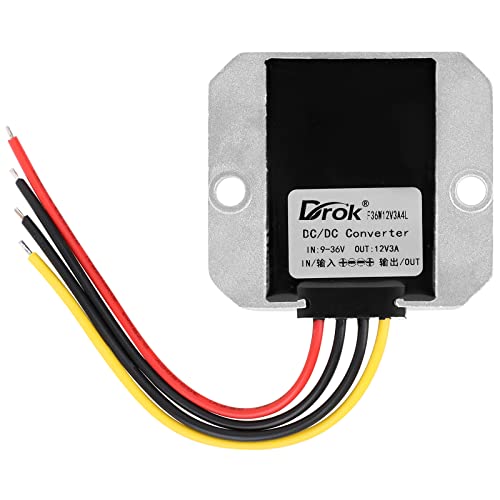 Image of DROK Boost Buck Converter 9V-36V to 12V 3A 36W Aluminium Shell Waterproof Auto Step Up Down Voltage Regulator 12V Volt Transformer for Car Audio Solar Power System LCD Television LED Display Screen