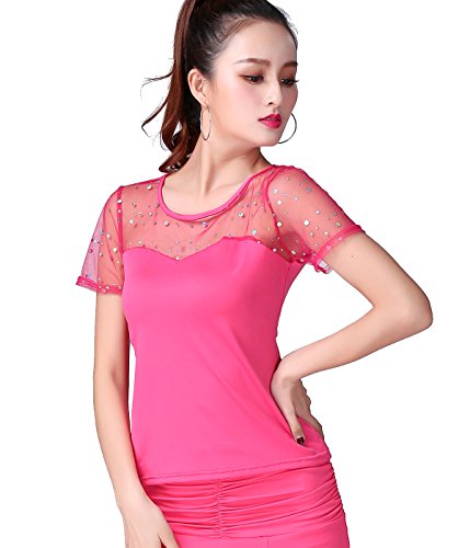 Blusa de manga curta ZLTdream Belly Waltz Rumba Cha Cha Ballroom Dance, rosa, Medium