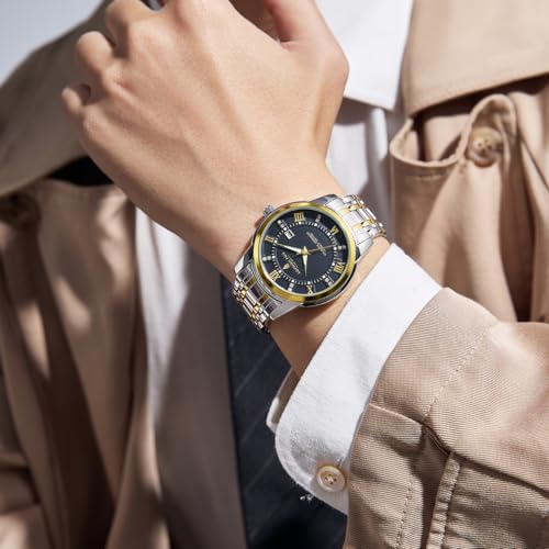 Image of London Fog Regent Collection Analog Quartz Watch for Men with Round Dial and Stainless Steel Strap, Metal Case, Date Display, Luminous Hands & Hour Markers, Water Resistant