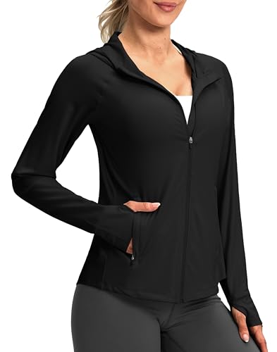 G Gradual Women's UPF 50+ Sun Protection Hoodie Jacket Lightweight Zip Up Jackets Long Sleeve Shirts for Women Hiking Outdoor(Black,S)