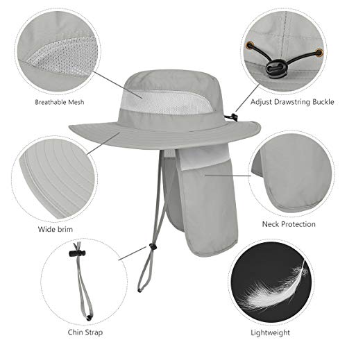 Lcztn Mens Upf 50+ Sun Protection Safari Cap Wide Brim Fishing Hiking Hat With Neck Flap For Garden Work (Light Grey) #TOP3