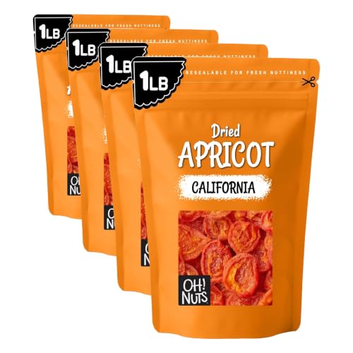 Image of Oh! Nuts Dried Apricots California - 1 lb - No Sugar Added - Packed in New York Zip-Seal Bag to Preserve Natural Freshness and Quality (Pack of 4)