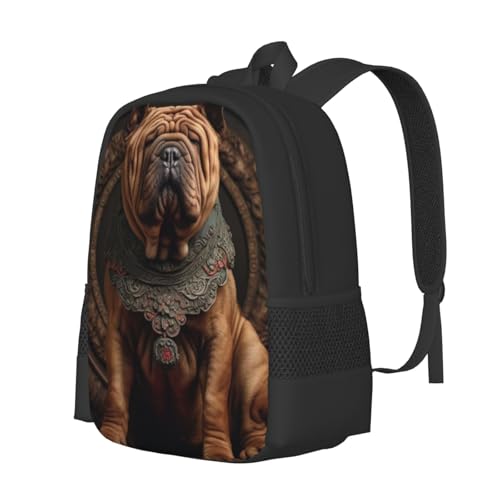 Commuter Unisex Sharpei Dog Portrait Jewel Backpack Spacious Compartments for Work Essentials Casual Outings & Trips 17 Inch2