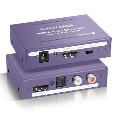avedio links 4K HDMI Audio Extractor Splitter, 1080P HDMI to HDMI Audio Converter + Optical Toslink SPDIF + L/R Stereo Analog Audio, HDMI Audio Adapter for Fire Stick, Blu-Ray Player (4K 30Hz Purple)