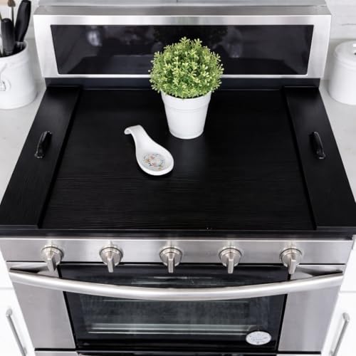 Noodle Board Stove Cover with Handles – Rustic Wooden Electric