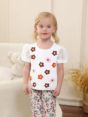 Image of Toddler Girls Shirt Puff Dot Short Sleeve T-Shirt Cute Ribbed Blouse Girls Pullover Tee Tops for 2-8 Years