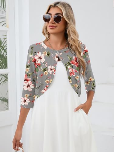 Image of Heymoments Women's 3 /4 Sleeve Casual Shrugs Lightweight Open Front Cropped Cardigan for Dresses