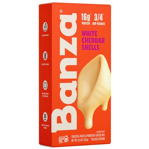 Banza Shells & White Cheddar Mac and Cheese - High Protein, Gluten Free, and Lower Carb Protein Mac and Cheese - 5.5oz