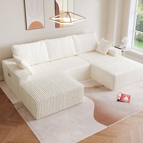 Image of Modular Sectional Sofa Couches L-Shape Couch 3 Seat Modular Sofa Memory Foam Sectional Couches for Living Room (White, 108 inch+Right Chaise + Ottoman)