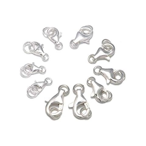 10 Sets fine 925 Sterling Silver Safety Lobster Claws Clasp with Closed Jump Rings 8mm/2,9mm/2,10mm/2,11mm/2,13mm/2 Mixed Size Cover