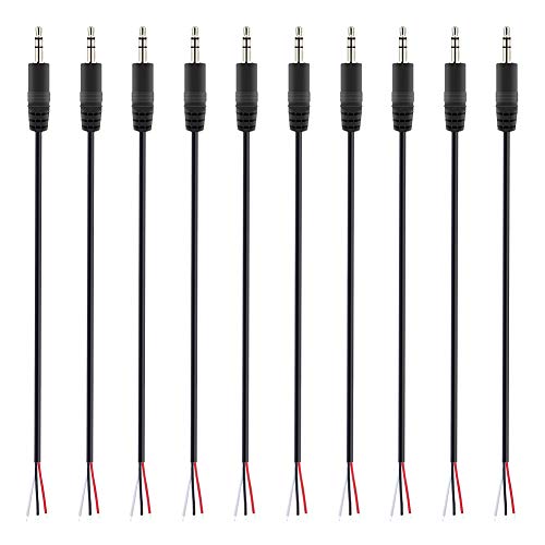 Fancasee 10-Pack 3.5mm 1/8' to Speaker Wire TRS Stereo Male Plug to Bare Wire Pigtail 3.5mm Jack Connector Adapter Repair Audio Cable for Speaker Headphone Headset Earphone