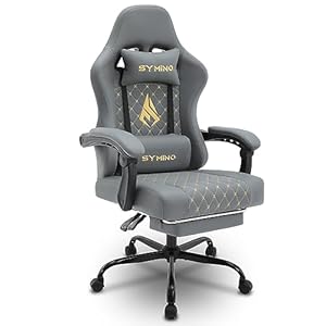 symino Gaming Chair – Racing Chair Design Gamer Chair, Ergonomic Gaming Chair with Footrest, Office Chair PU Leather, Grey