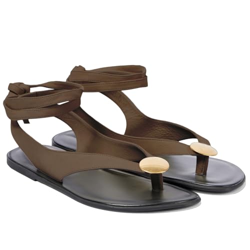 Image of Flat Sandals for Women Strappy Sandals Comfortable Dressy Beach Flip Flop Slides Thong Sandals for Women with Metal Circular