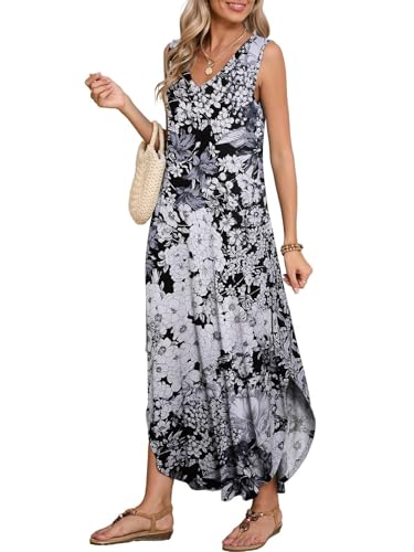 Image of BELAROI Womens Plus Size Maxi Dress Sundress Summer Casual Sleeveless V Neck Pockets Beach Swimsuit Coverup Loose