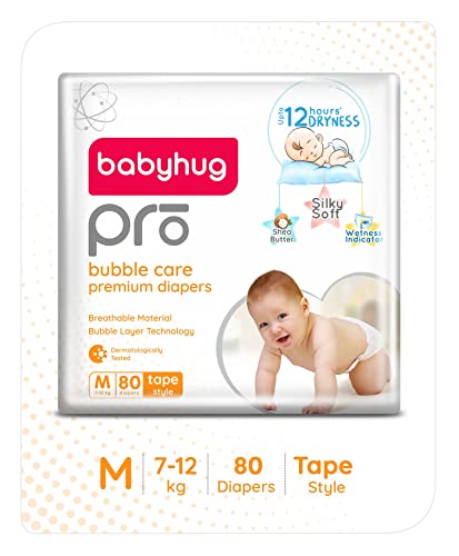 Image of Babyhug Pro Tape Style Diaper Mediam 80-Pieces (7 Upto 12 Kg)