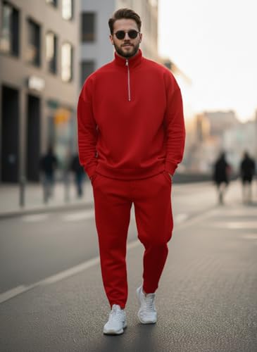 Image of Mack Jonney Solid Half Zipper Track Suit for men | Co-ord Set | Warm Fleece Tracksuit Set | Full Sleeve Sweatshirt
