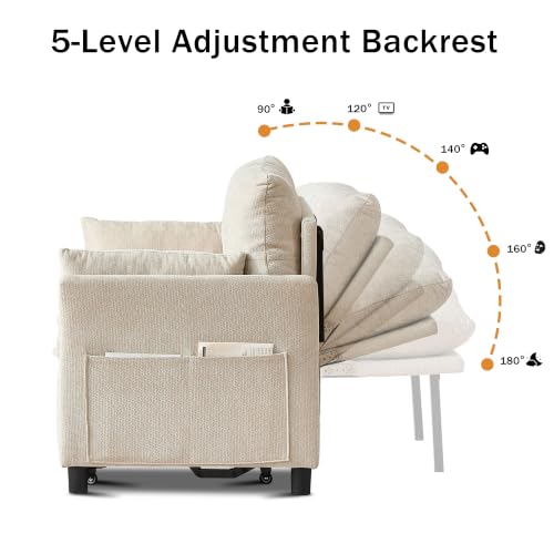 Image of 51.18'' 3-in-1 Convertible Sofa Bed, Pull Out Couch with 5-Position Adjustable Backrest and Side Pockets Sleeper Sofa for Living Room, Apartment, Easy Assembly