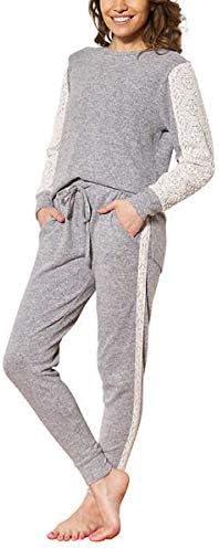 Flora Nikrooz Women's 2 Piece Long Sleeve Lounge Set with Lace, Long Sleeve Top & Jogger Pant (Gray, X-Large)