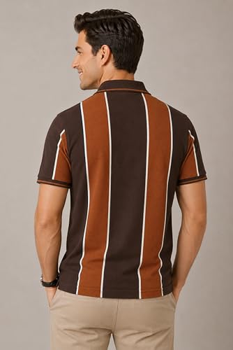 Image of SANE ORIGINALS Textured Polo T-Shirt for Men in Vertical Stripes || Old Money Polos for Men