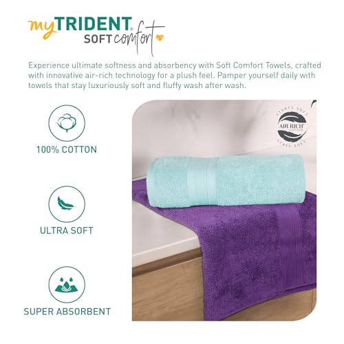 Image of MYTRIDENT Soft Comfort Air Rich 100% Cotton Towels for Bath, 500 GSM Large Size Bathroom Towels for Men /Women, 2PC Bath (69 cm x 137 cm), Nile Blue and Plum