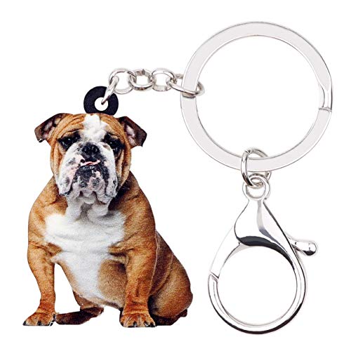 WEVENI Acryl Englische Bulldogge Schlüsselanhänger Haustiere Schlüsselring Schmuck Charms für Damen Frauen Mädchen Brieftasche Tasche (Braun)