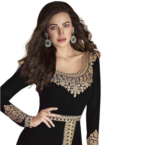 Image of Divine International Trading Co Women's Faux Georgette Semi Stitched Top with Santoon Fabric Bottom and Faux Georgette Dupatta Embroidered Front Slit Anarkali Dress