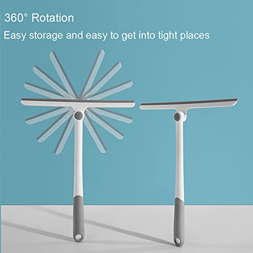 Image of Shower Squeegee - Grey Rotating Blade Window Mirror Squeegee, Soft Glass Cleaner for Home, Bathroom, Car Windshield Cleaning Small Squeegee All-Purpose Wiper Tool
