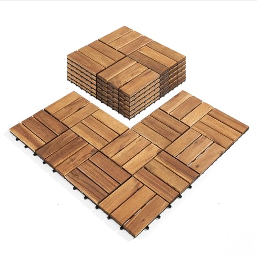 AN68 Premium Acacia Wood Interlocking Deck Tiles – Set of