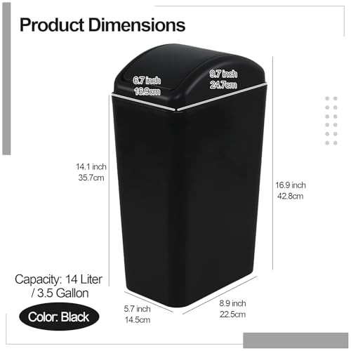 Image of Wekioger 12L / 3.5 Gallon Slim Garbage Can with Swing Lid, Black