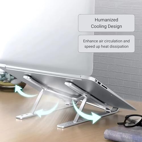 Image of AAVATAR Adjustable Laptop Stand, Portable Aluminium Laptop Holder Riser for Desk, 7-Level Foldable Compatible with MacBook, Dell, HP, Lenovo, ASUS, Acer, Tablets 10-15.6 inch - Silver