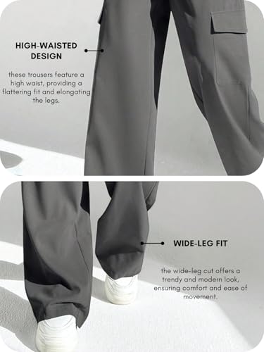 Image of GRECIILOOKS Cargo Pants For Woman | Trousers For Womans |High Waist Cotton Trouser for Women - Flared Parachute Pants with Side Pockets |Womens Cargo Pant | Elegant for College & Events (Available in Plus Size)