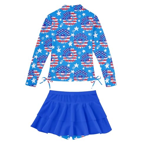 Image of Vogseek 3-12T Girls Rash Guard 2 Pieces Bathing Suit Long Sleeve Swimsuit Swimming Skirt with Shorts Swimwear