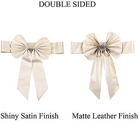 Balsa Circle 50 pcs Ivory Reversible Satin Faux Leather Bow Tie Chair Sashes with Buckles - Wedding Ceremony Reception Decorations