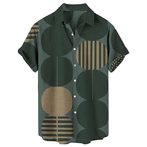 DGZTWLL Camisas de manga corta para hombre, a cuadros, con botones, solapa, para verano, informales, transpirables, ligeras, para playa, hawaianas para hombre, azul marino, S